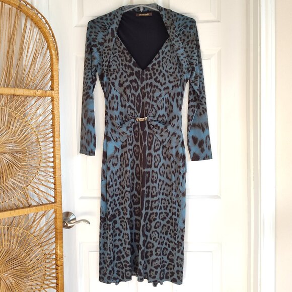 Roberto Cavalli Animal Print Midi Dress Blue - Picture 1 of 11